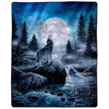 HASTINGS HOME Heavy Fleece Blanket with Howling Wolf Pattern, Thick 8-pound Faux Mink Soft for Sofa Bed (74" x 91") 811225ROZ